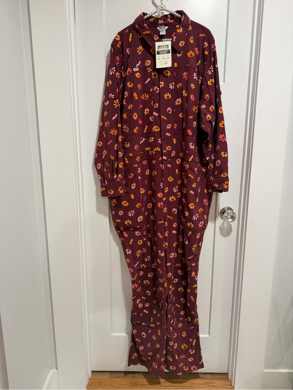 Duluth Trading Co Burgundy Floral Long-Sleeve Bodysuit